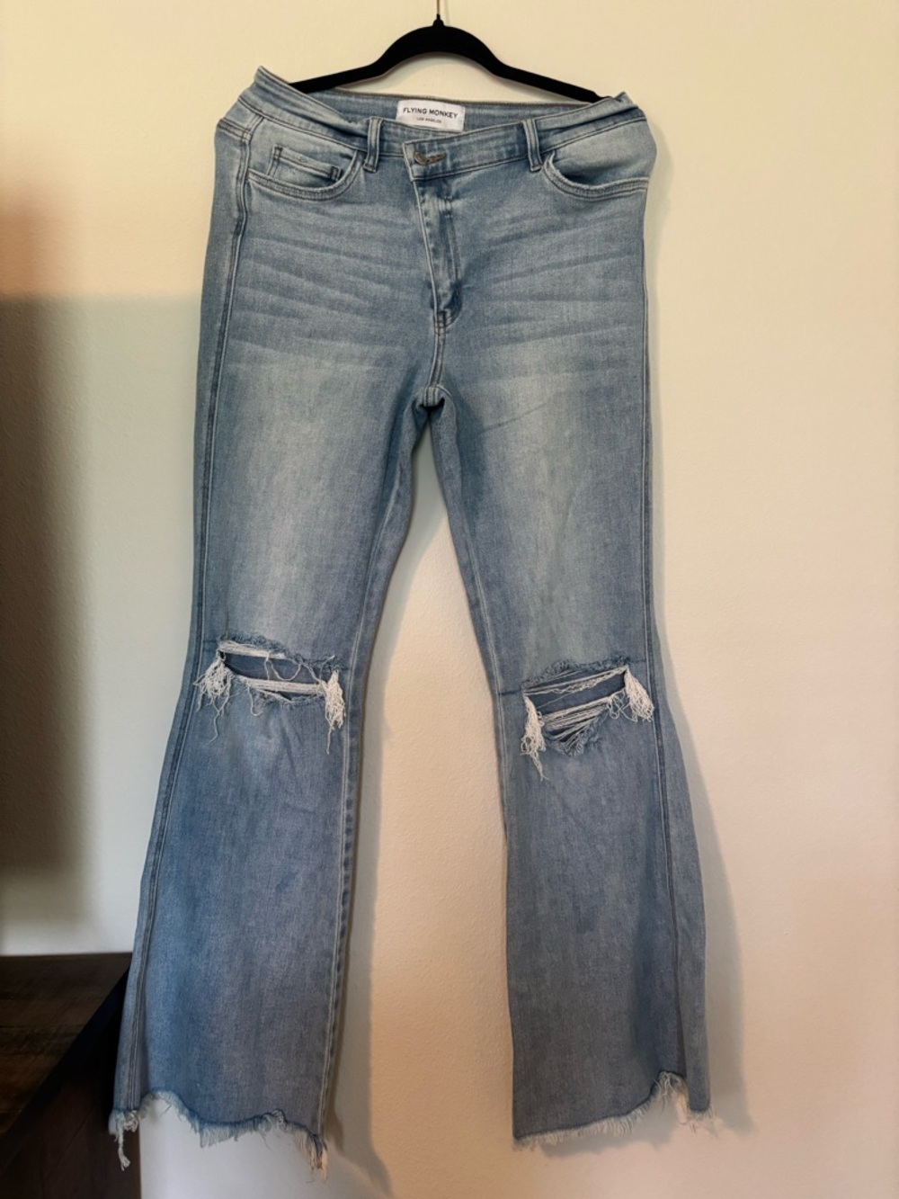 Flying Monkey Light Wash Distressed Flare Jeans